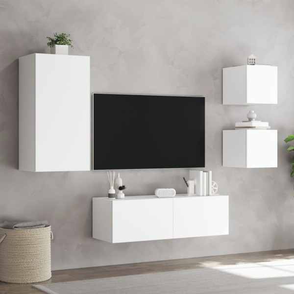 Muebles de TV de pared con luces LED 4 piezas blanco M 5