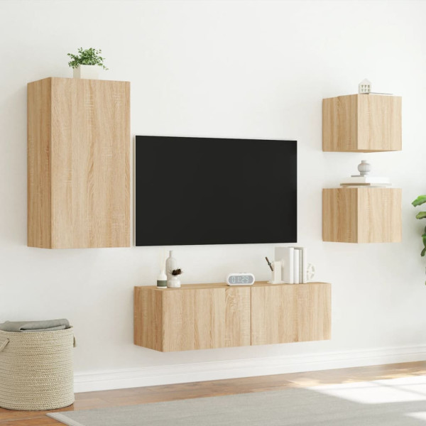 Muebles de TV de pared con luces LED 4 piezas roble Sonoma M 5