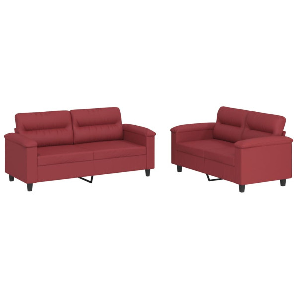 2 pcs conjunto sofás c/ almofadões couro artif. vermelho tinto M 2