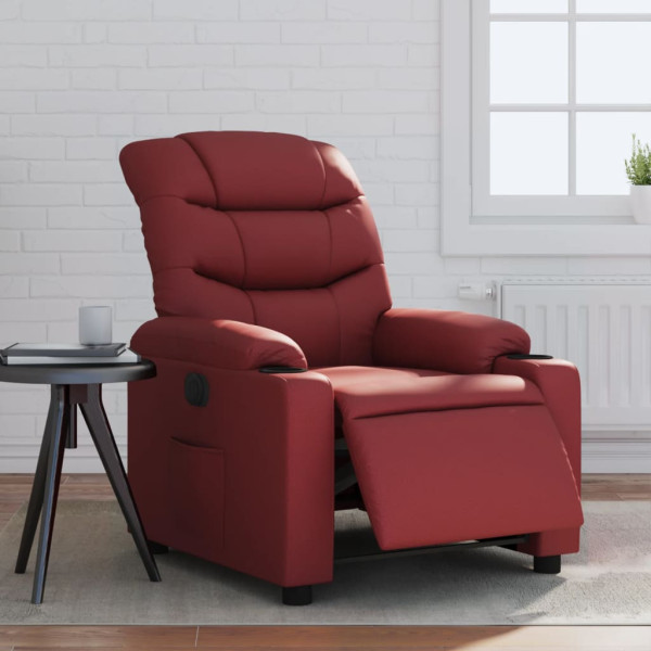 Sillón reclinable eléctrico de cuero sintético rojo tinto D