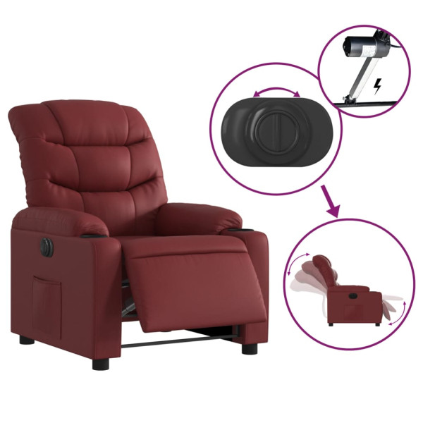 Sillón reclinable eléctrico de cuero sintético rojo tinto M 5