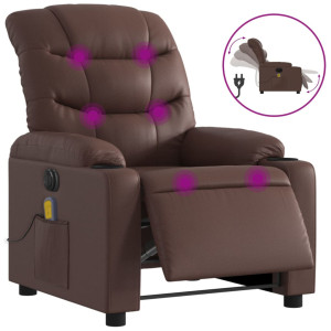 Sillón de masaje reclinable eléctrico cuero sintético marrón H
