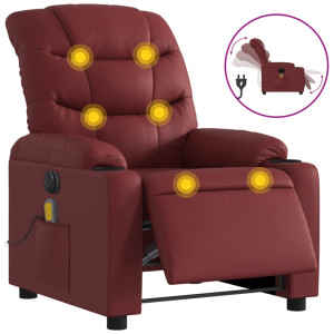 Sillón masaje reclinable eléctrico cuero sintético rojo tinto H