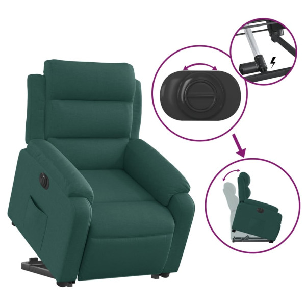 Sillón eléctrico reclinable elevable de tela verde oscuro M 5