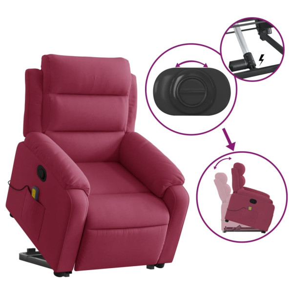 Sillón reclinable de masaje elevable terciopelo rojo tinto M 5