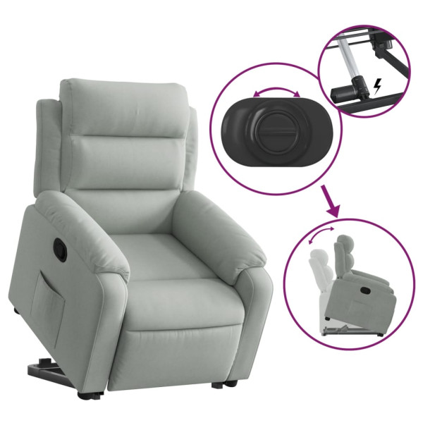 Sillón reclinable elevable terciopelo gris claro M 5