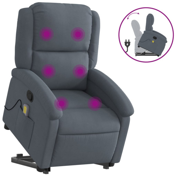 Sillón reclinable de masaje elevable terciopelo gris oscuro M 2