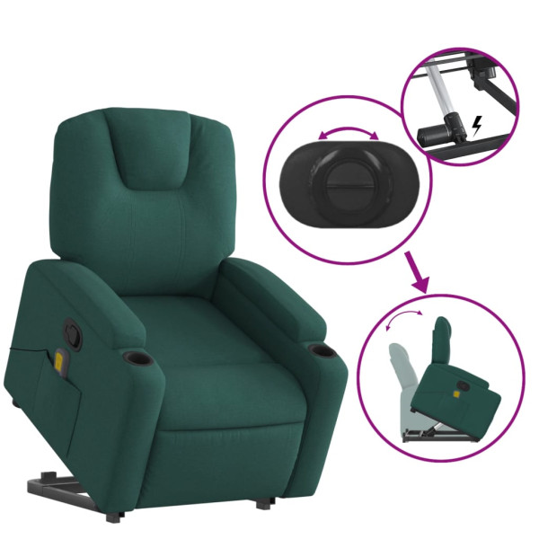 Silla de masaje reclinable de pie de tela verde oscura M 5