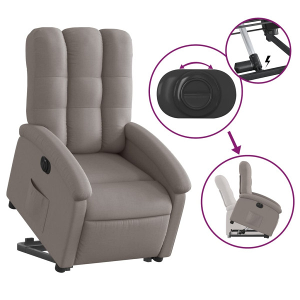 Sillón eléctrico reclinable elevable de tela gris taupe M 5