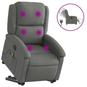 Sillón de masaje eléctrico reclinable elevable tela gris oscuro H