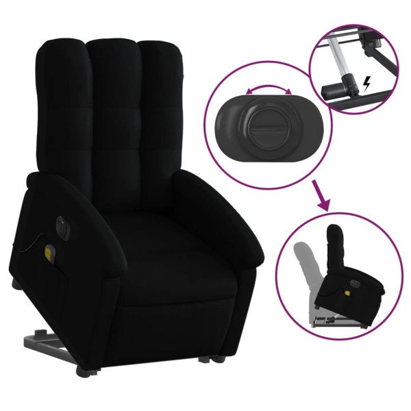 Sillón de masaje eléctrico reclinable elevable tela negro M 5