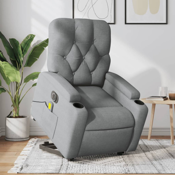 Sillón de masaje eléctrico reclinable elevable tela gris claro D