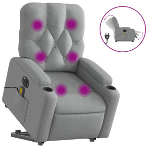 Sillón de masaje eléctrico reclinable elevable tela gris claro H