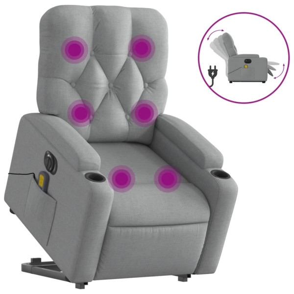 Sillón de masaje eléctrico reclinable elevable tela gris claro M 2