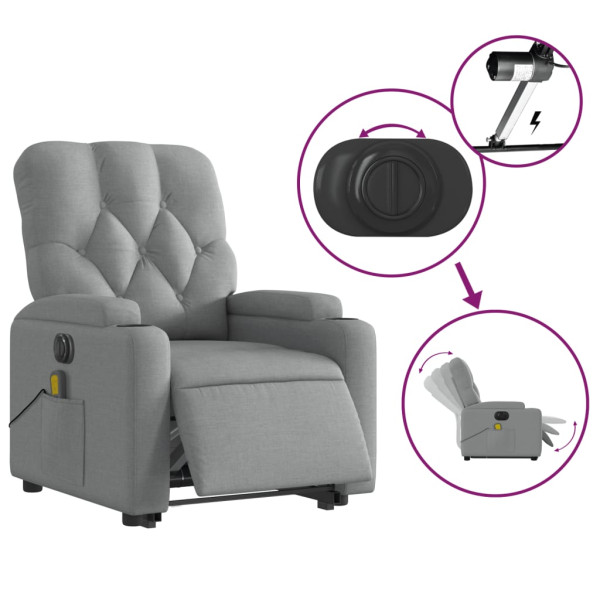 Sillón de masaje eléctrico reclinable elevable tela gris claro M 5