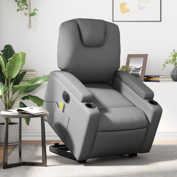 Sillón de masaje elevable eléctrico cuero sintético gris D