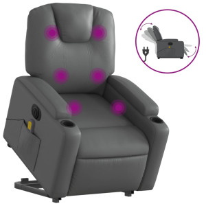 Sillón de masaje elevable eléctrico cuero sintético gris H