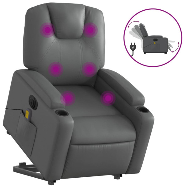 Sillón de masaje elevable eléctrico cuero sintético gris M 2