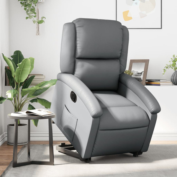 Sillón reclinable elevable eléctrico de cuero sintético gris D