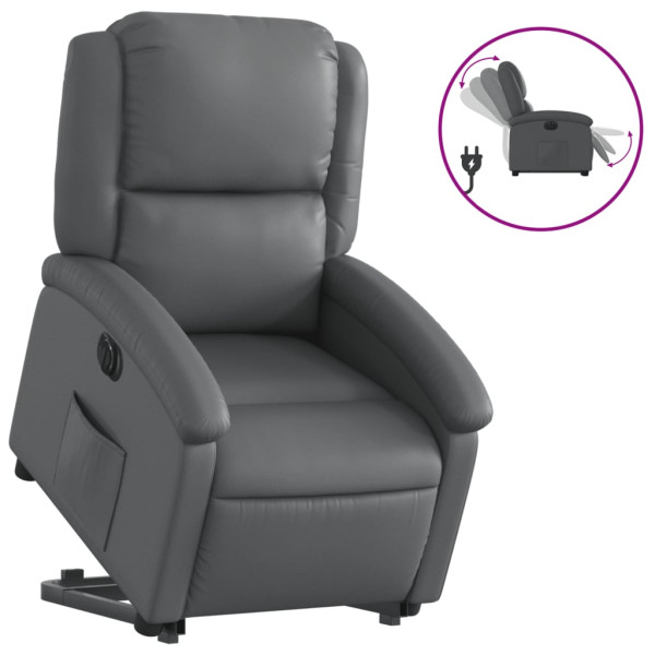 Sillón reclinable elevable eléctrico de cuero sintético gris M 2