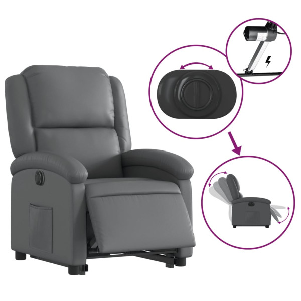 Sillón reclinable elevable eléctrico de cuero sintético gris M 5