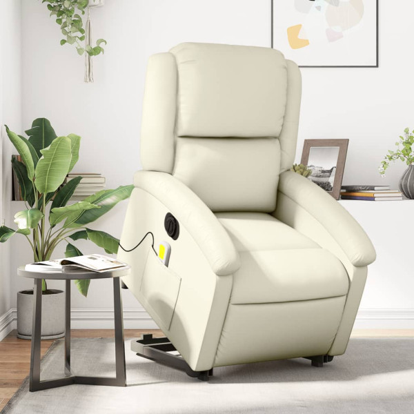 Sillón de masaje elevable eléctrico cuero sintético crema D