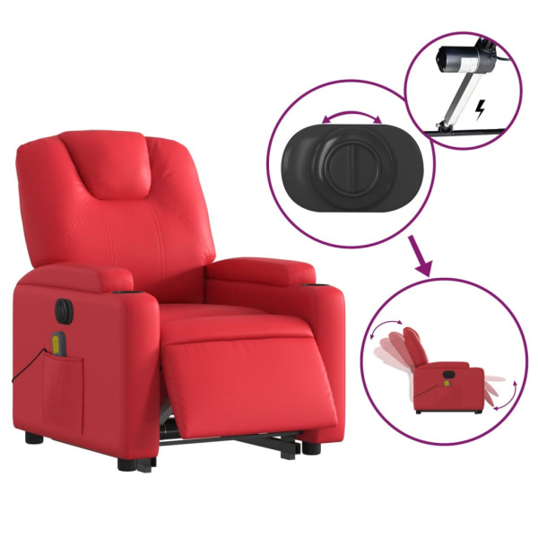 Sillón de majaje elevable eléctrico cuero artificial rojo M 5