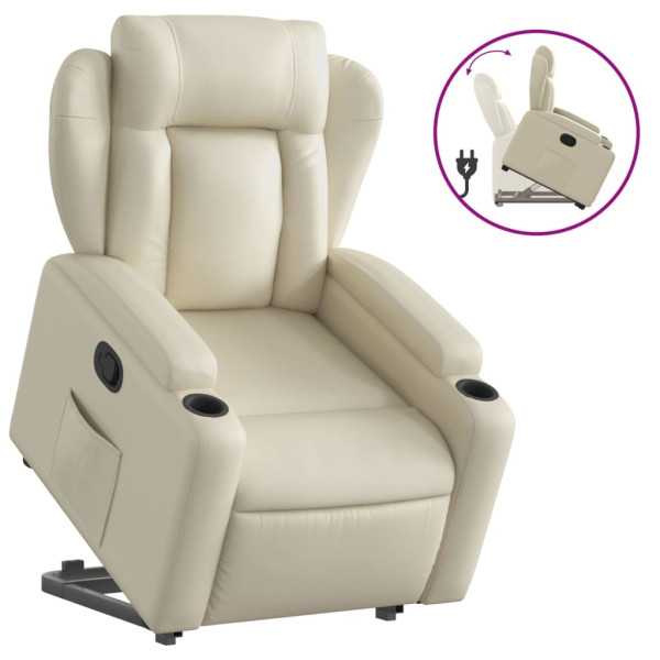 Sillón reclinable elevable cuero artificial color crema M 2