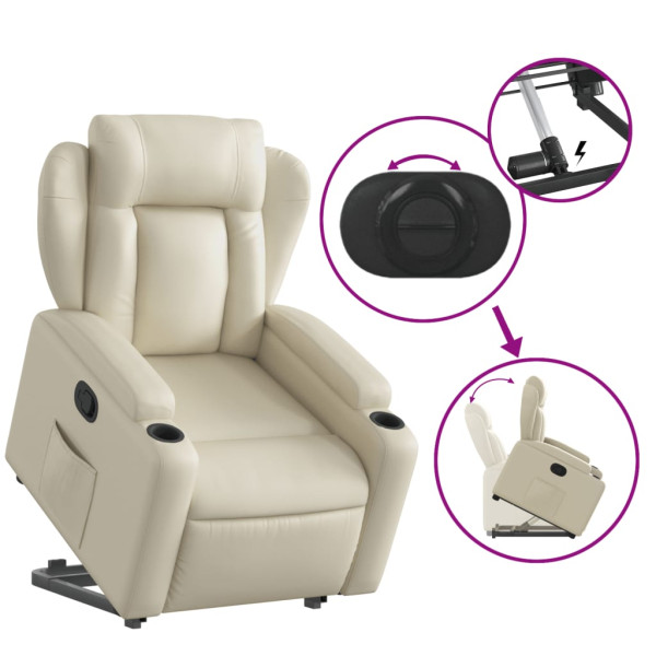 Sillón reclinable elevable cuero artificial color crema M 5