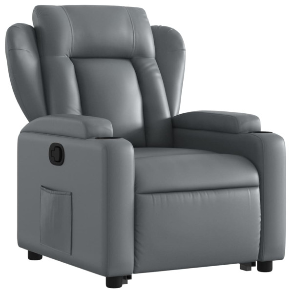 Sillón reclinable elevable cuero artificial gris M 3