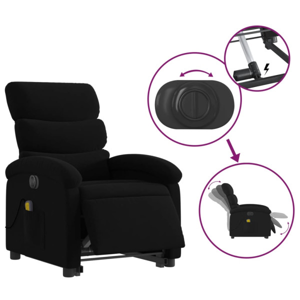 Sillón de masaje eléctrico reclinable elevable tela negro M 5