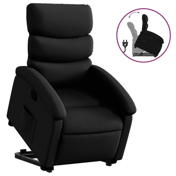 Sillón reclinable elevable cuero artificial negro M 2