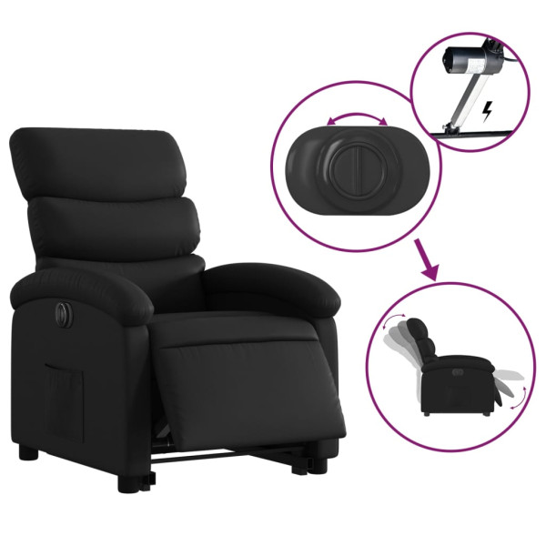 Sillón reclinable y elevable eléctrico cuero sintético negro M 5