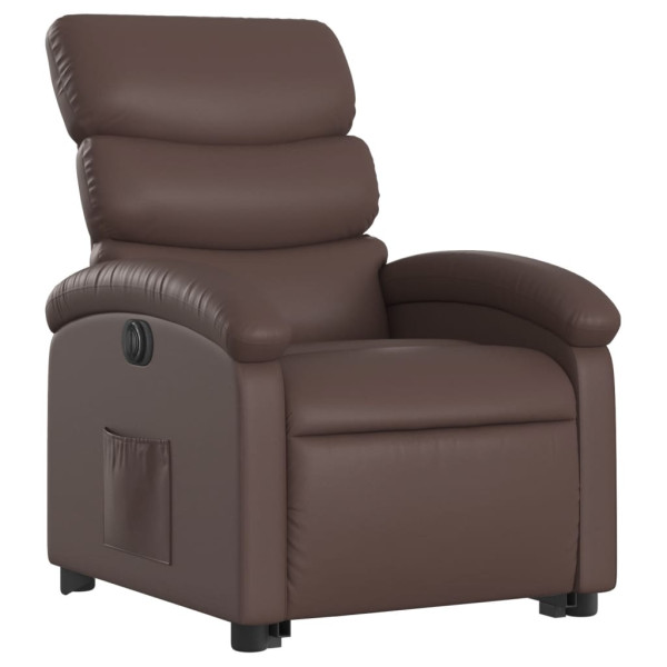 Sillón reclinable elevable eléctrico de cuero sintético marrón M 3