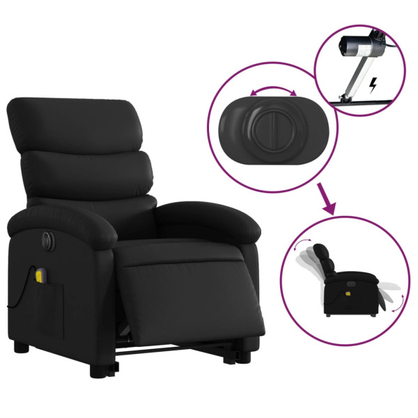 Sillón de masaje elevable eléctrico cuero sintético negro M 5