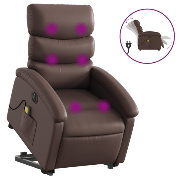 Sillón de masaje elevable eléctrico cuero sintético marrón M 2