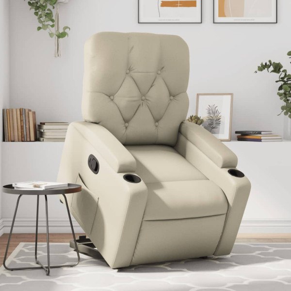 Sillón reclinable elevable cuero artificial color crema D