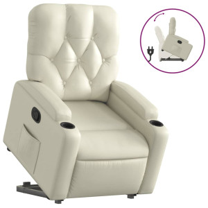Sillón reclinable elevable cuero artificial color crema H