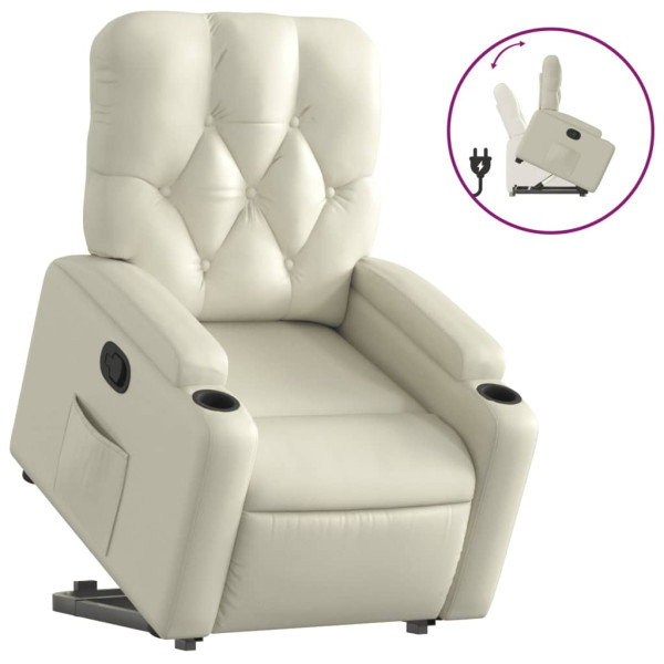 Sillón reclinable elevable cuero artificial color crema M 2