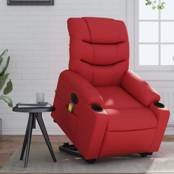 Sillón de majaje elevable eléctrico cuero artificial rojo D