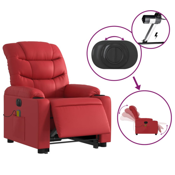 Sillón de majaje elevable eléctrico cuero artificial rojo M 5