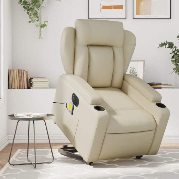 Sillón de masaje elevable eléctrico cuero sintético crema D