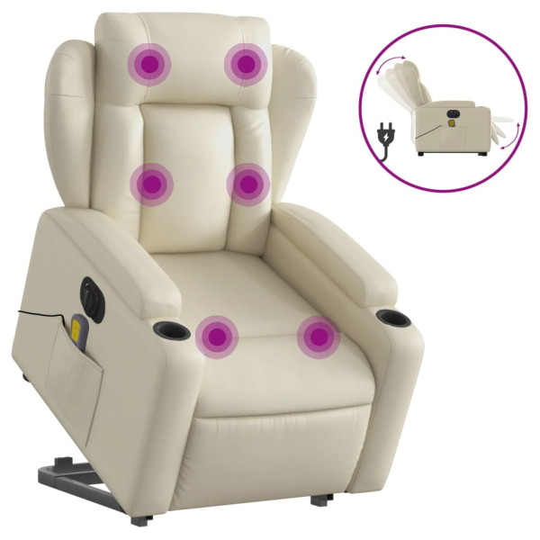 Sillón de masaje elevable eléctrico cuero sintético crema M 2