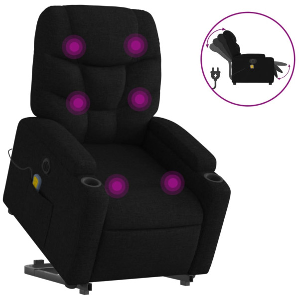 Sillón de masaje eléctrico reclinable elevable tela negro M 2