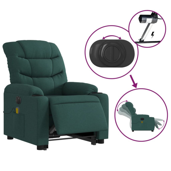 Sillón masaje eléctrico reclinable elevable tela verde oscuro M 5