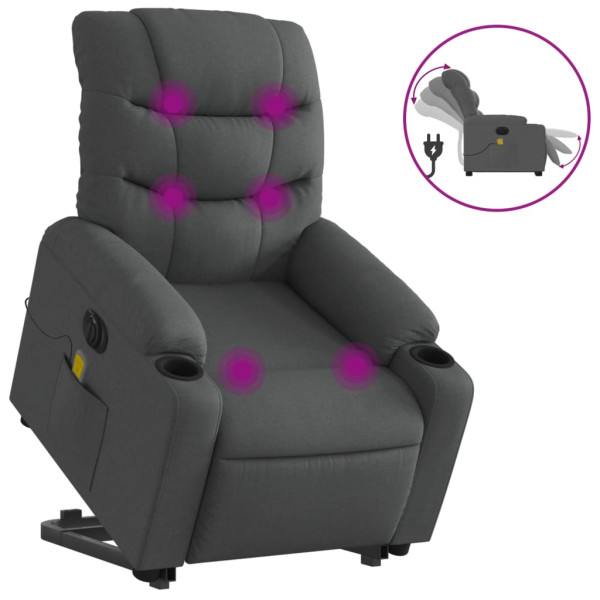 Sillón de masaje eléctrico reclinable elevable tela gris oscuro M 2