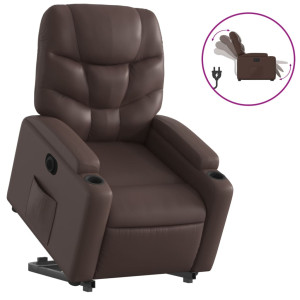 Sillón reclinable elevable eléctrico de cuero sintético marrón H