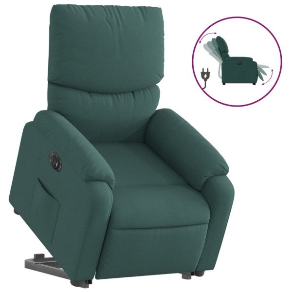 Sillón eléctrico reclinable elevable de tela verde oscuro M 2