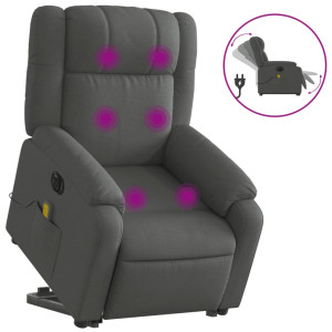 Sillón de masaje eléctrico reclinable elevable tela gris oscuro H