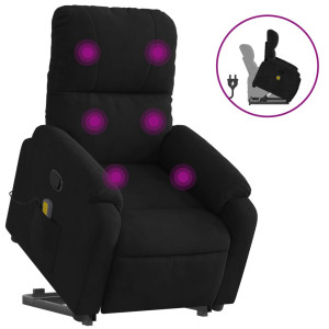 Sillón reclinable de masaje elevable tela de microfibra negro H